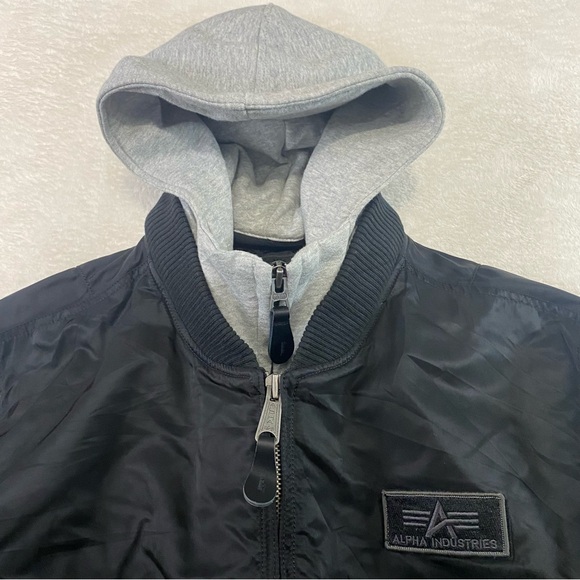 Alpha Industries MA-1 Flight Bomber Jacket Mens XXL Black D-Tec Hooded Spellout - Picture 8 of 14